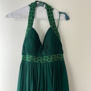 Long chiffon emerald green dress